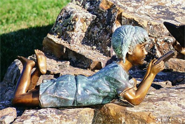 Solitude Girl Reading Book Small Childhood Story Statue sculptures